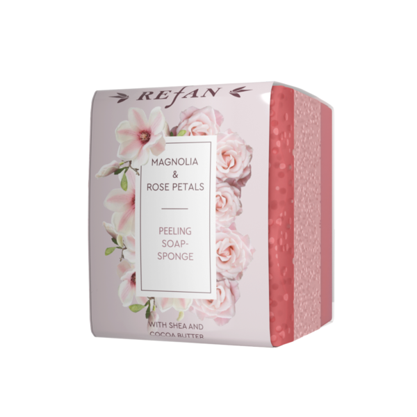 Пілінг мило-губка «МАГНОЛІЯ ТА ПЕЛЮСТКИ РОЗ» MAGNOLIA & ROSE PETALS Refan 75 г