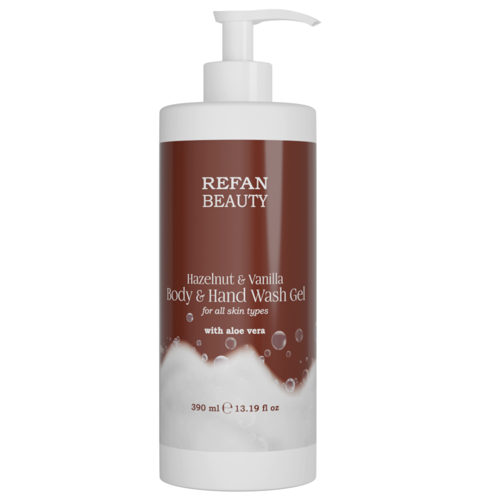 ГЕЛЬ ДЛЯ МИТТЯ ТІЛА ТА РУК «ЛІСОВИЙ ГОРІХ І ВАНІЛЬ» HAZELNUT & VANILLA REFAN 390 мл